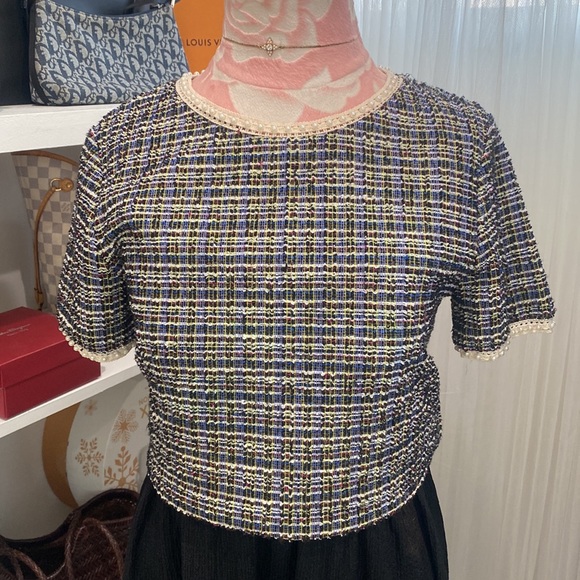 Zara Tweed Style Pearl Classy Top Size M - Picture 2 of 7